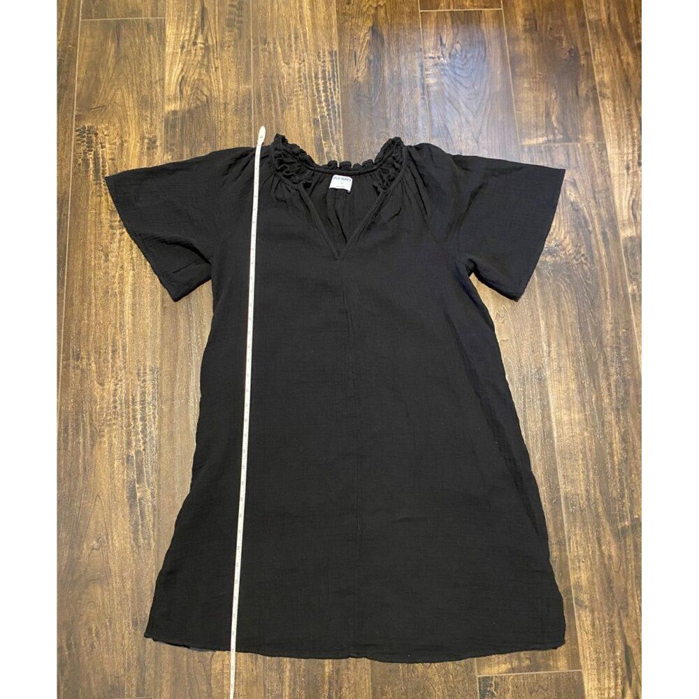 Old Navy Black Cotton Demi Swing Dress M Short Sleeves Lightweight Womens Flowy - Picture 9 of 11